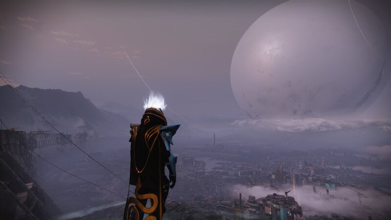 Character Overlooking City — Gray