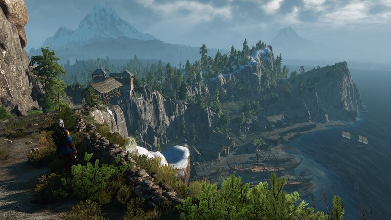 Character Overlooking Coastal Village