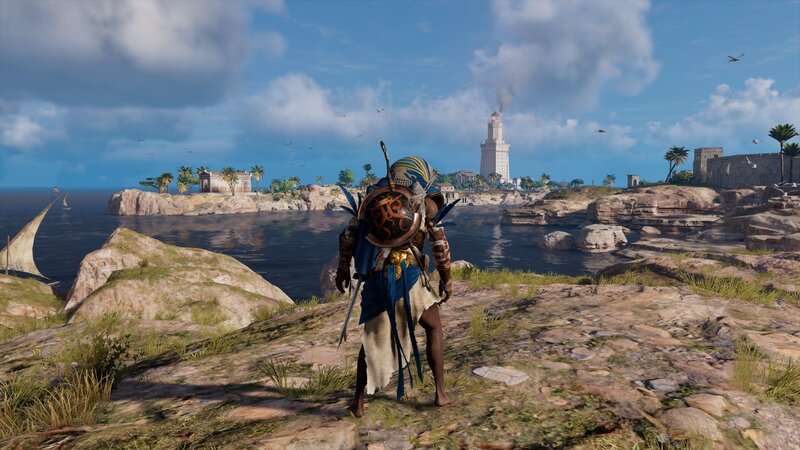 Character Overlooking Harbor