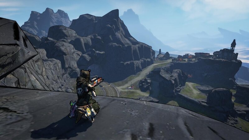character overlooking rocky landscape