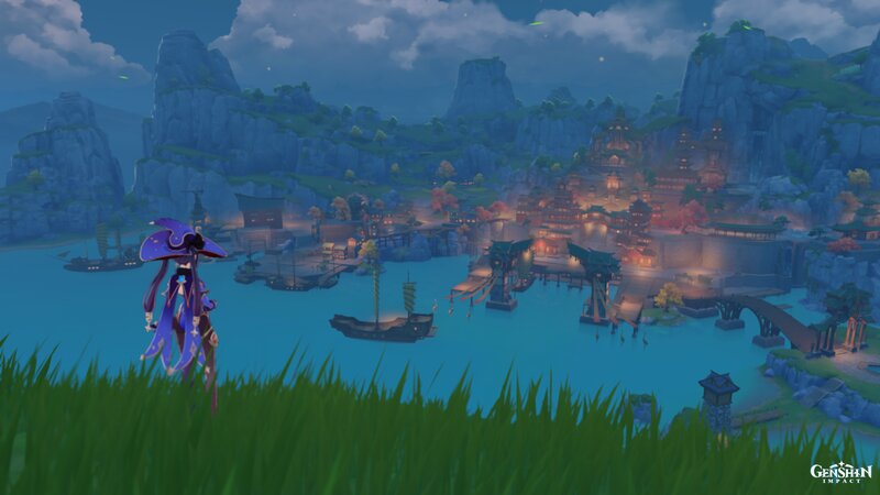 Character Overlooking Town — Blue