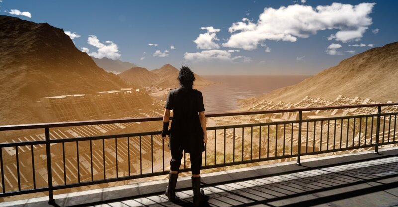 Character Overlooking Valley — Brown