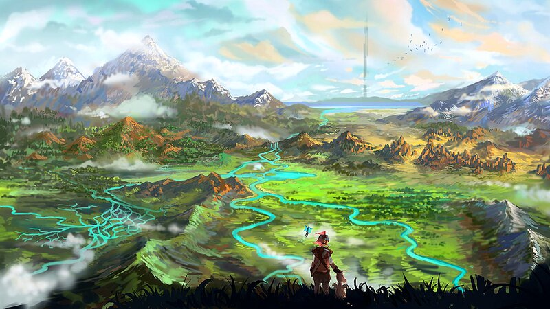 Character Overlooking Valley — Green