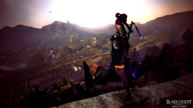 Character Overlooking Village — Purple