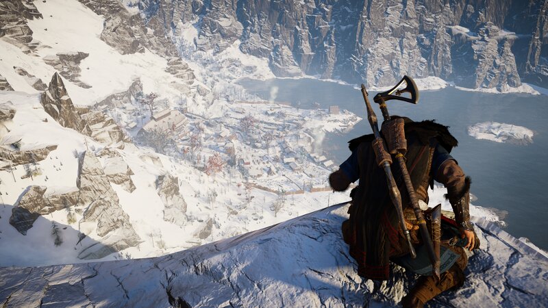 Character Overlooking Village — White