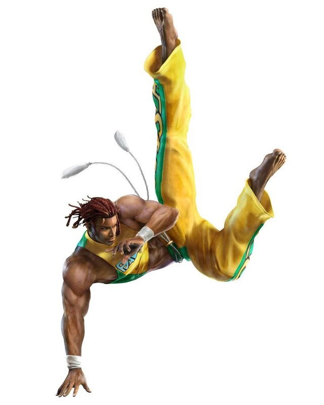 character performing acrobatic kick