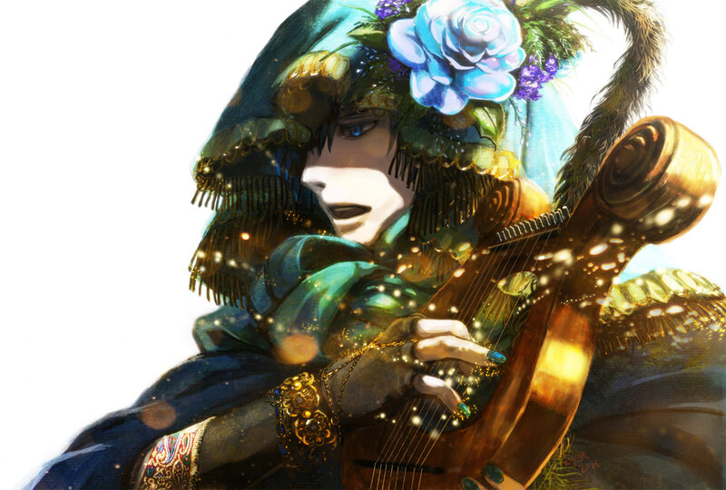 Character Playing Lute — Blue