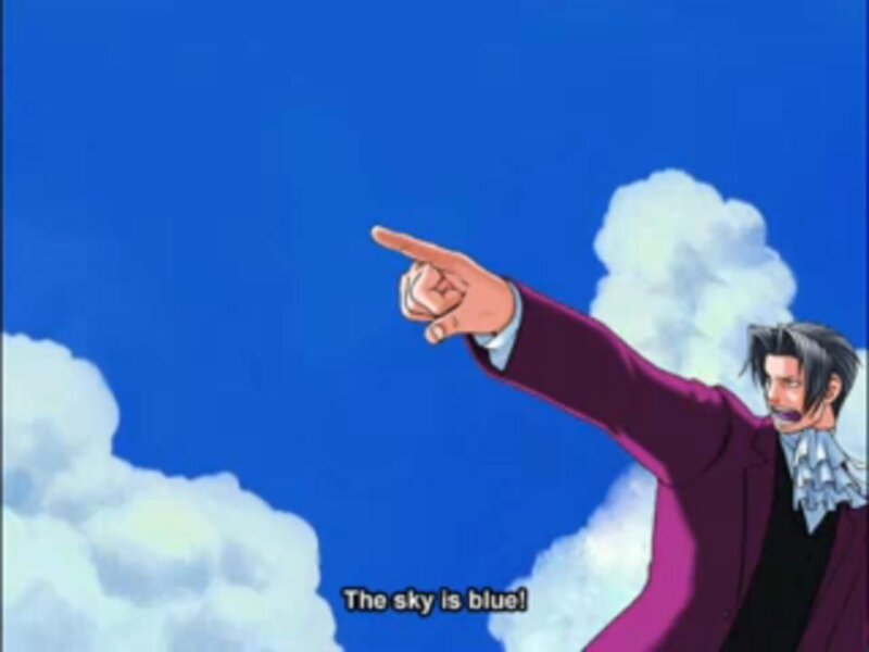 character pointing at blue sky