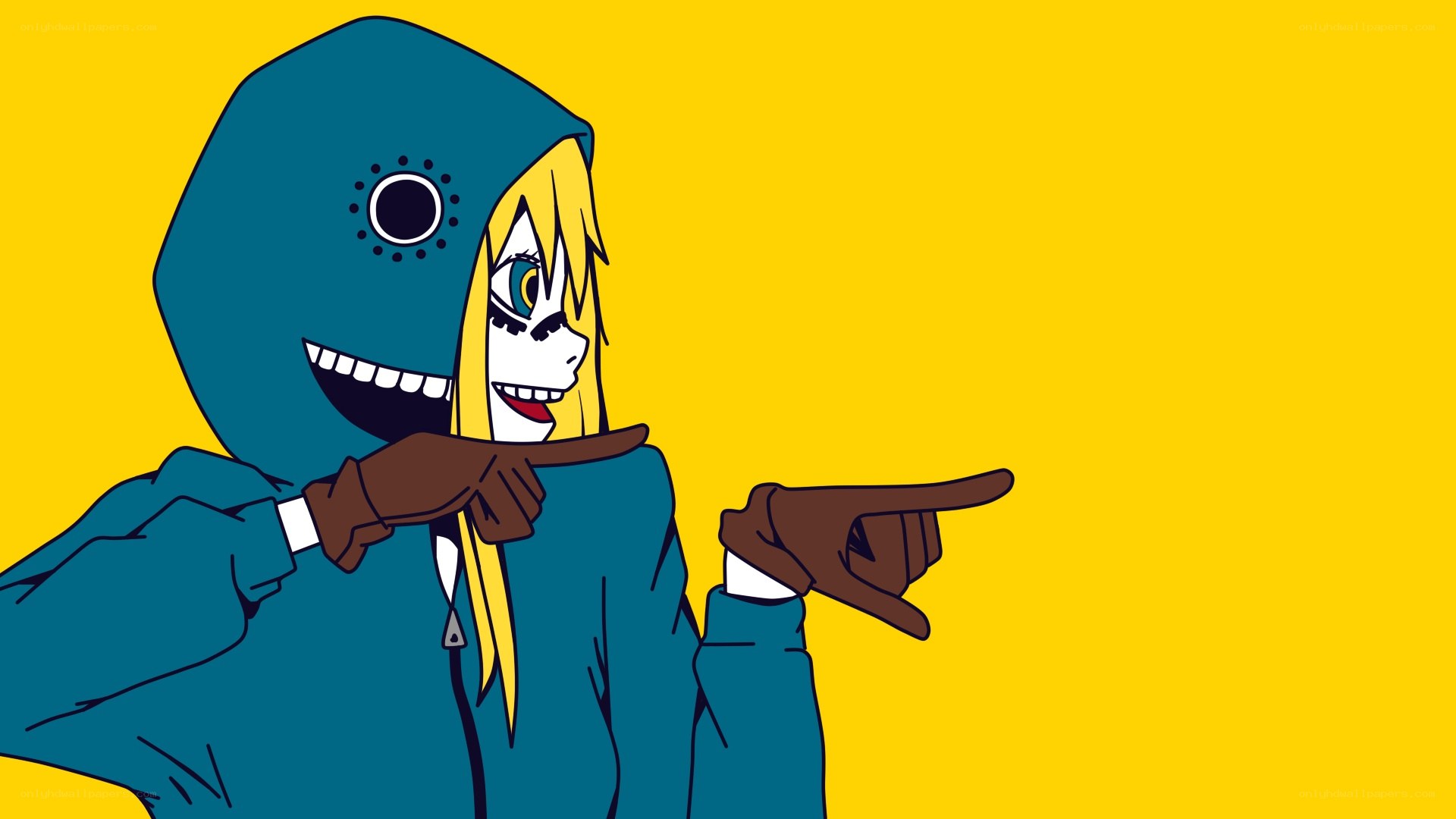 character pointing to the right