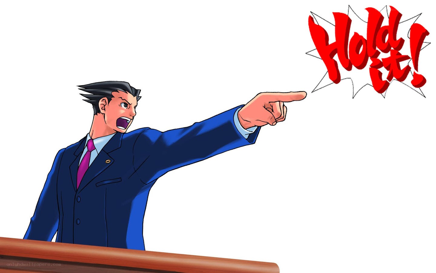 character pointing with 'Hold it!' text