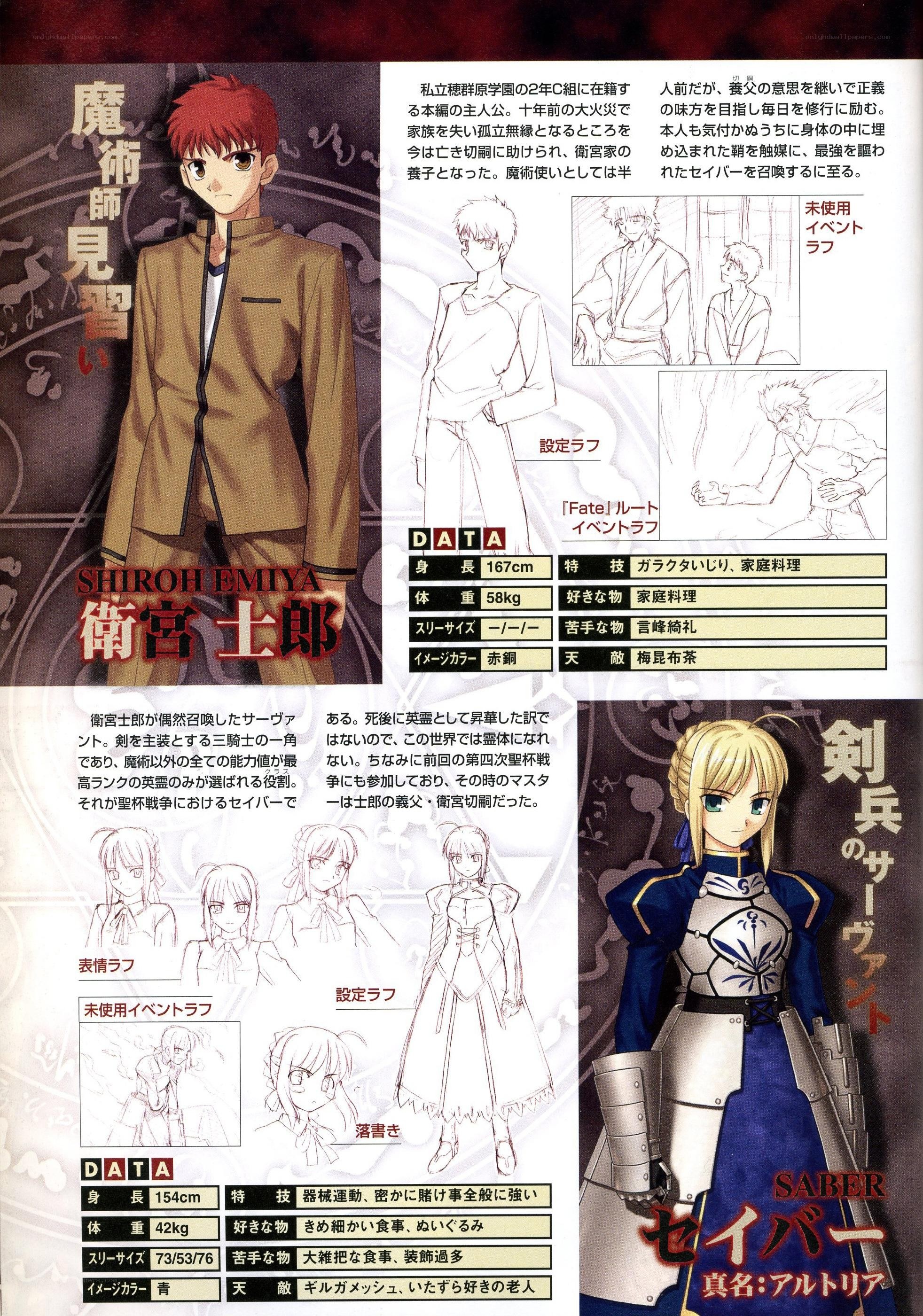 Character profiles from Fate/Stay Night