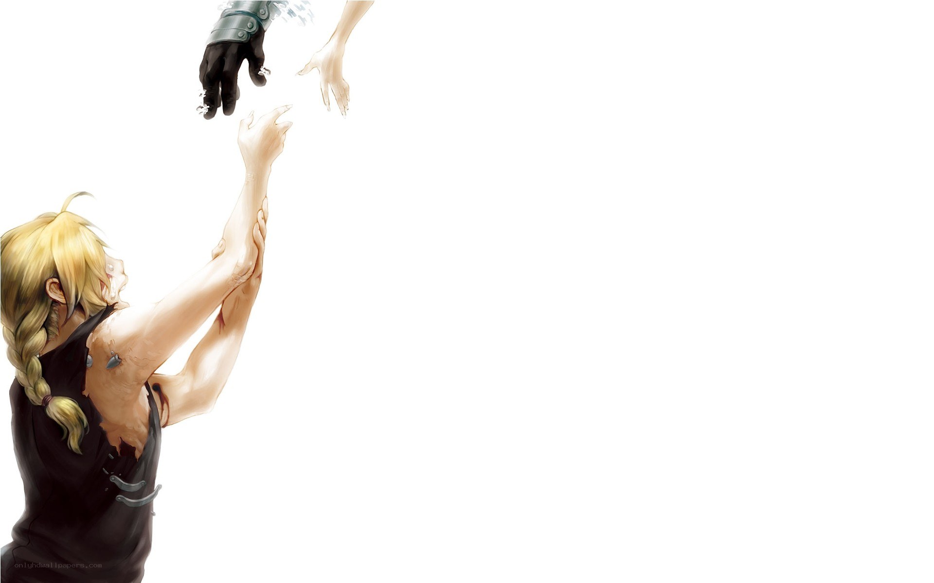 character reaching for hands