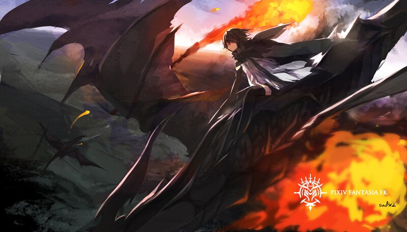 Character Riding Dragon — Black
