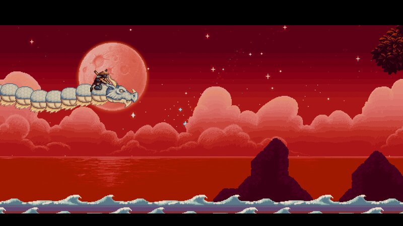 Character Riding Dragon — Red, Dramatic, Night
