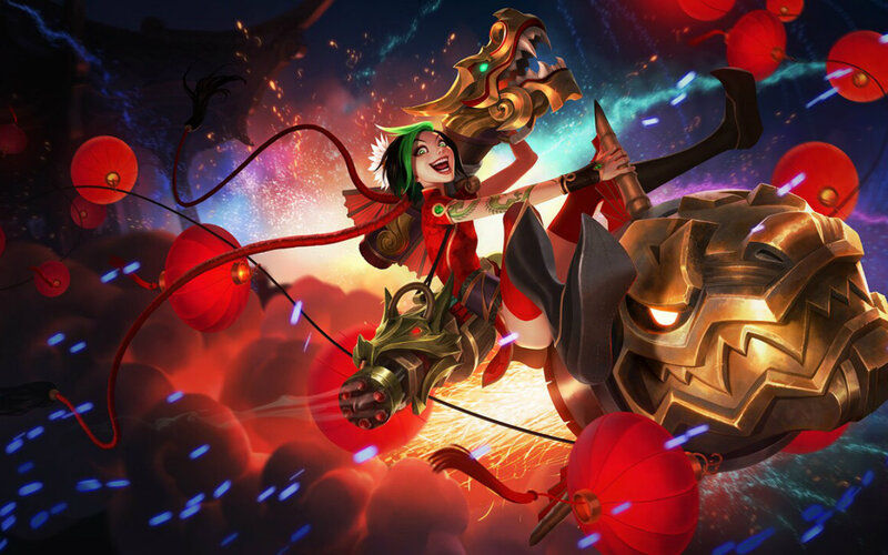 Character Riding Mechanical Dragon — Red, Festive