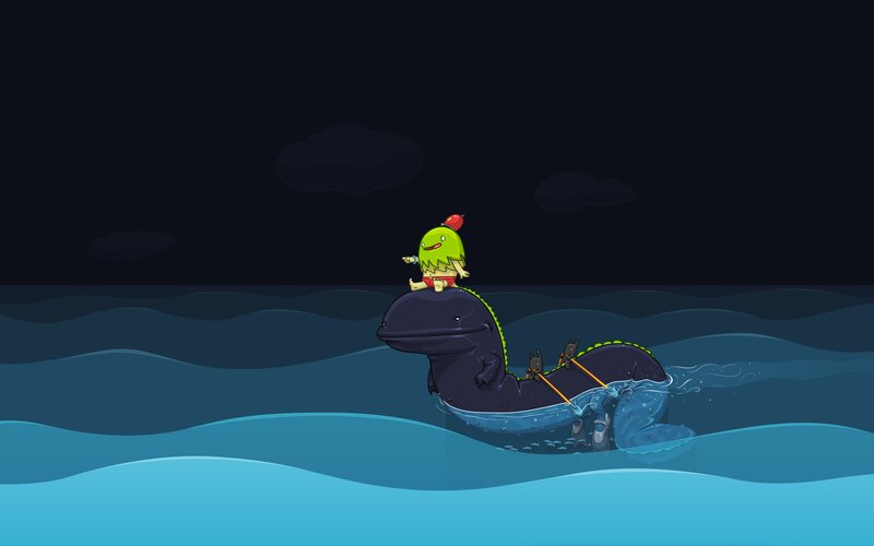character riding sea creature