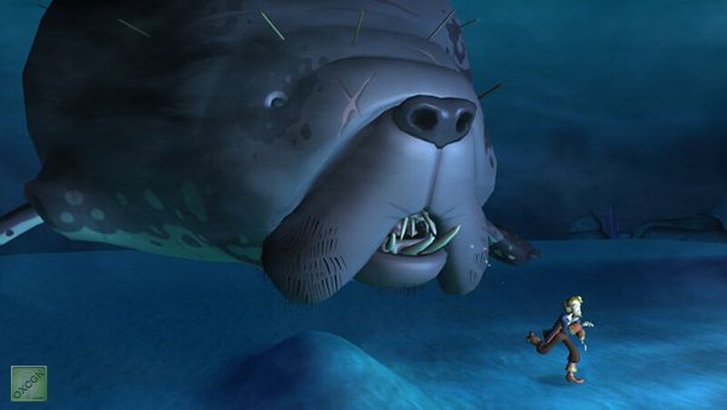 character running from sea creature