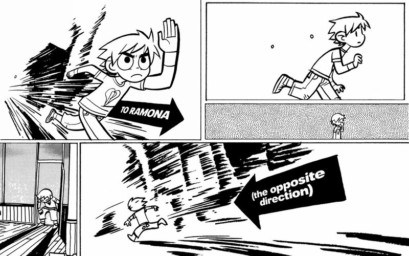 character running in comic panels