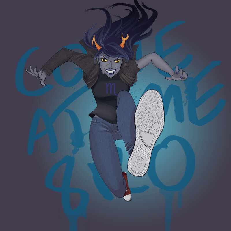 character running with text