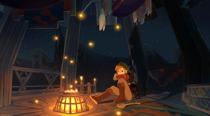 Character Sitting by Fire