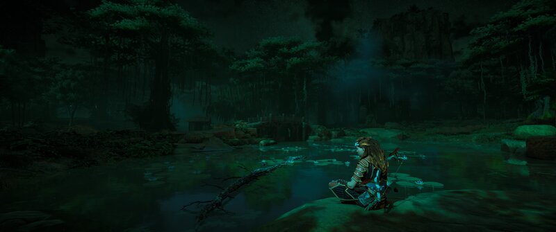 Character Sitting by Pond