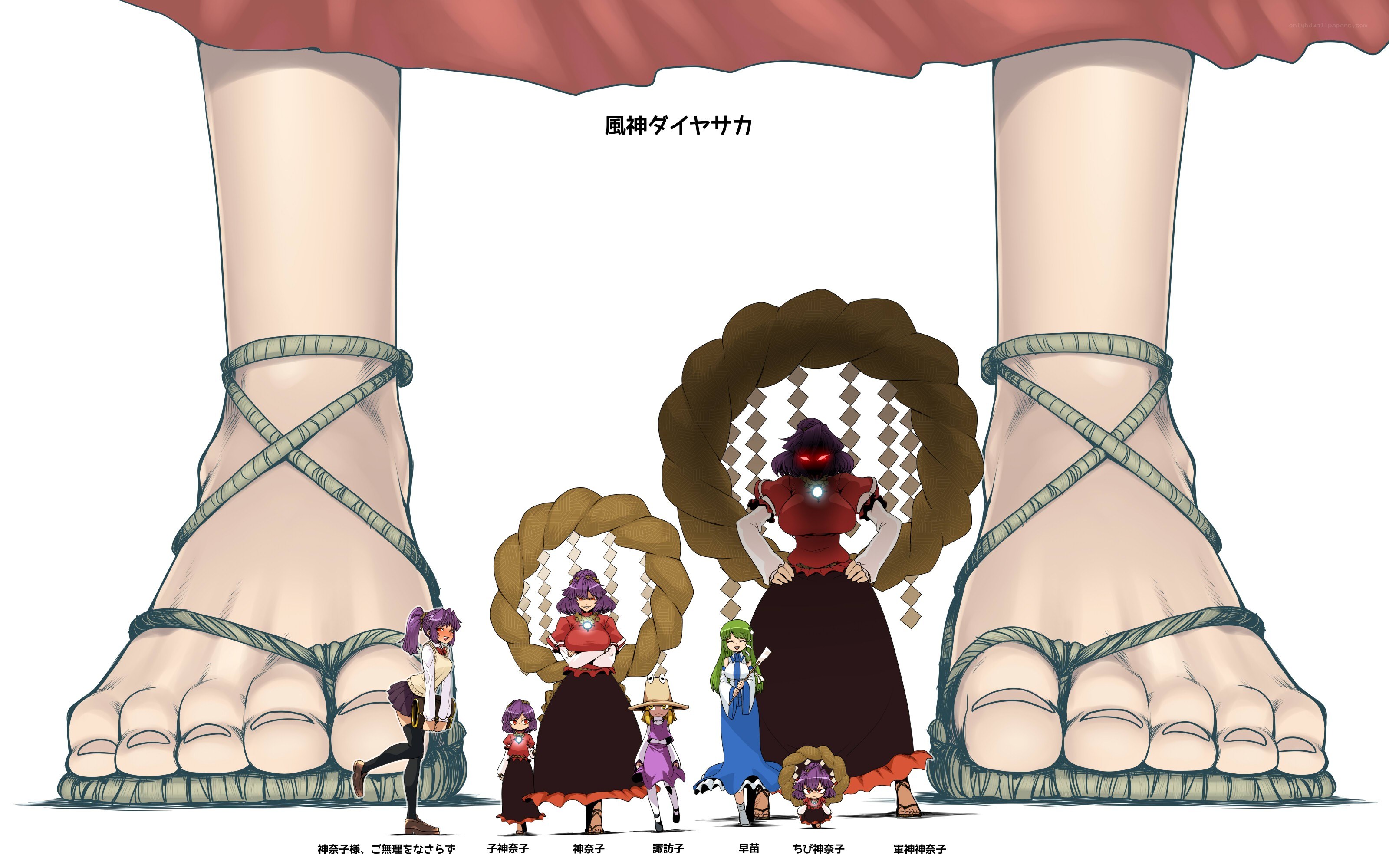 Character size comparison with giant feet