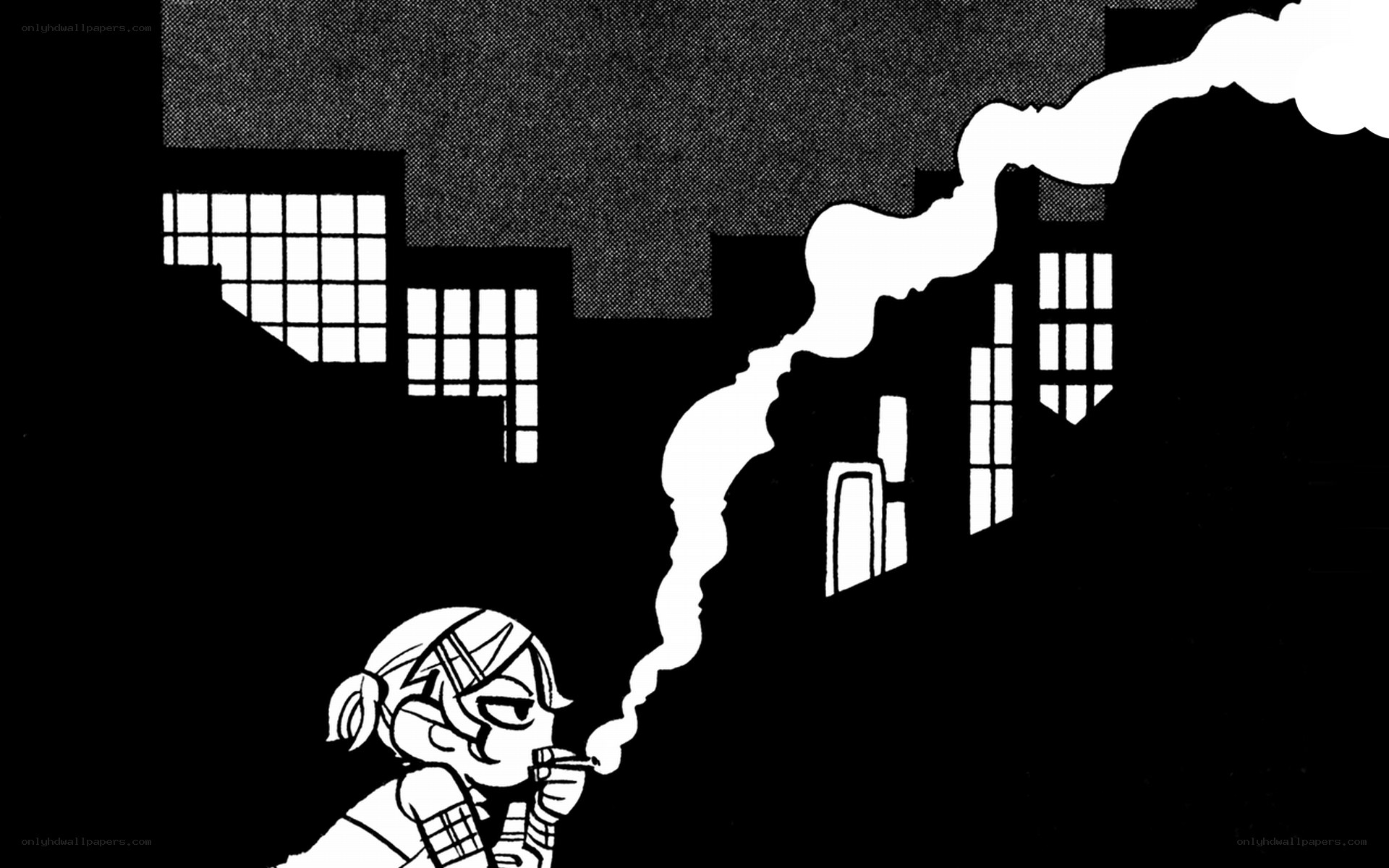 character smoking in city