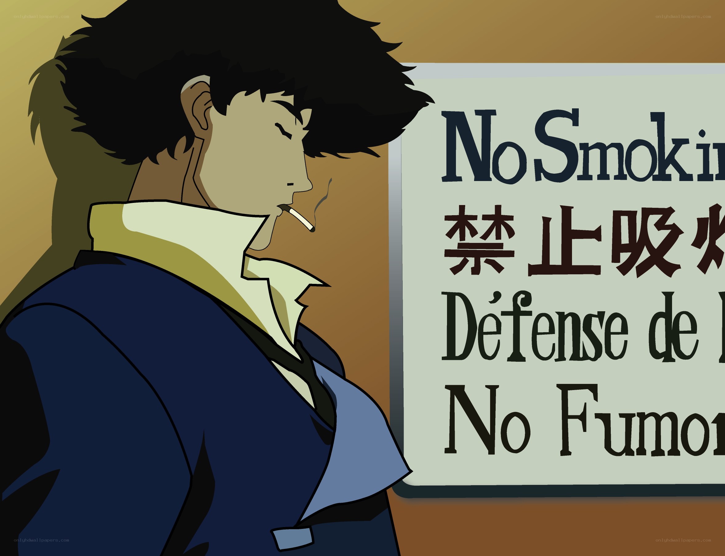 character smoking near sign