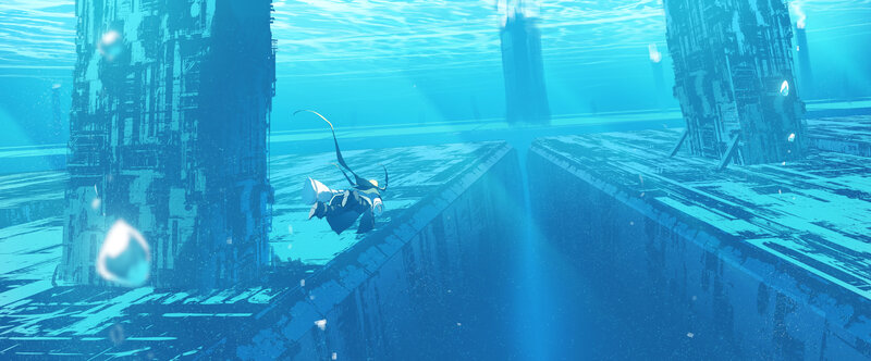 Character Swimming Underwater — Blue