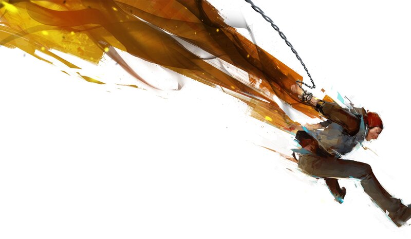 character swinging on a chain