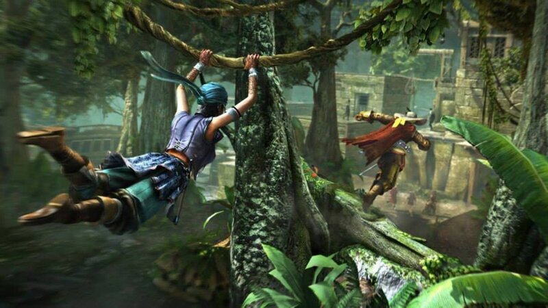 Character swinging on vine