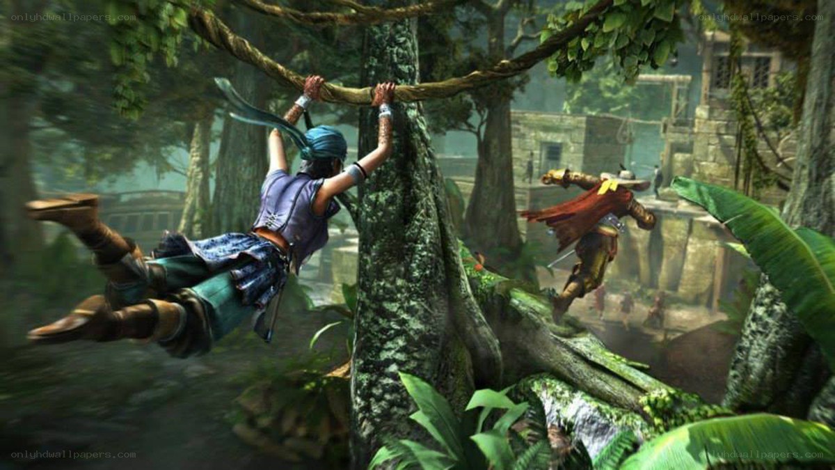 Character swinging on vine