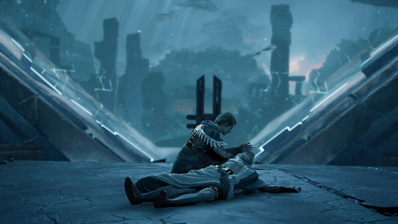 Character Tending to Fallen Figure