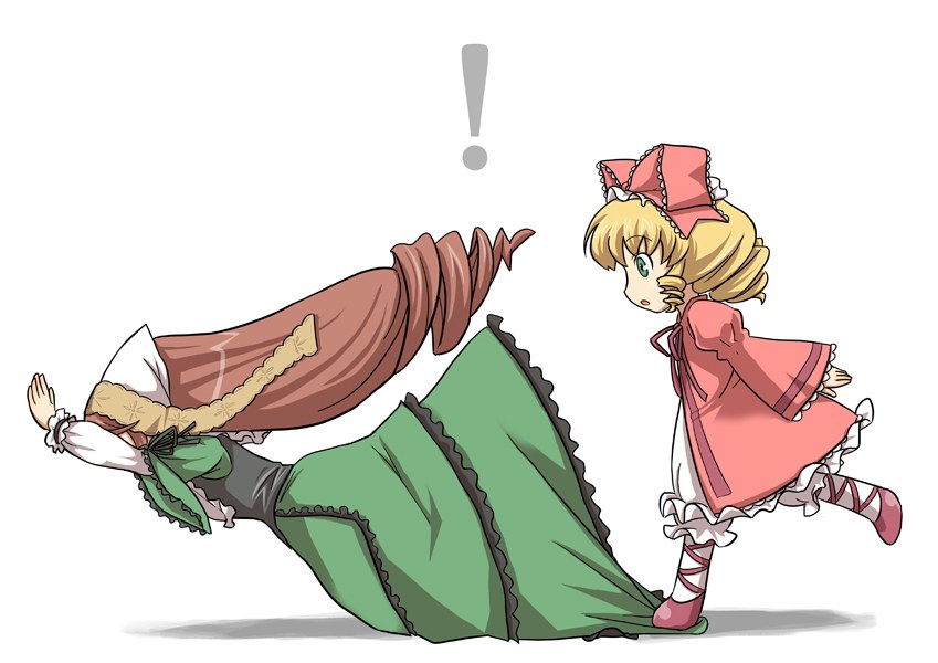 Character tripping over dress