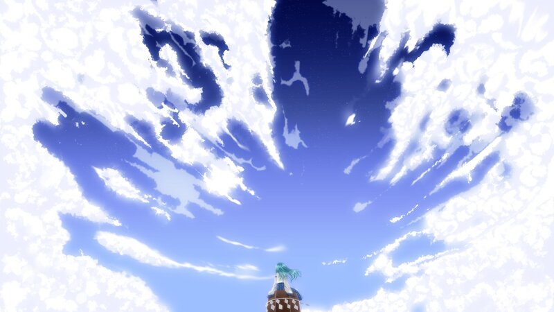 character under a cloudy sky