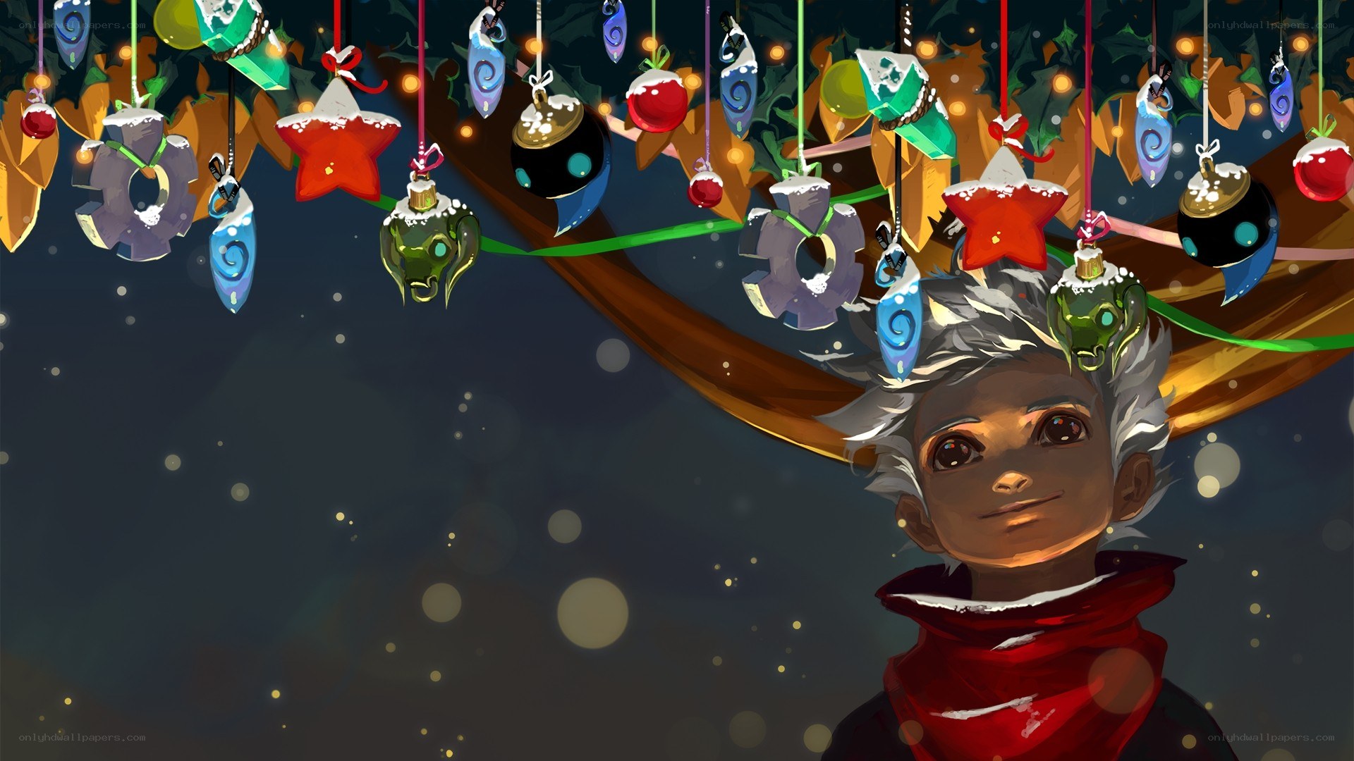 character under holiday ornaments