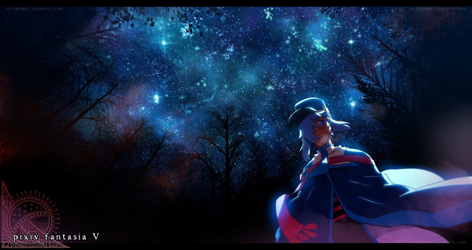 character under starry sky