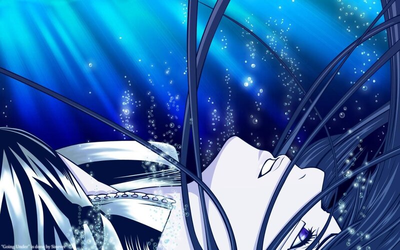 character underwater with bubbles