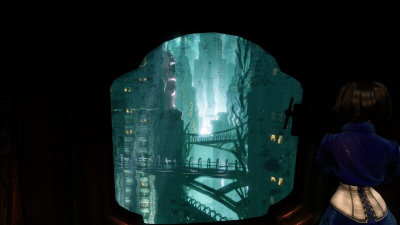 character viewing city through window