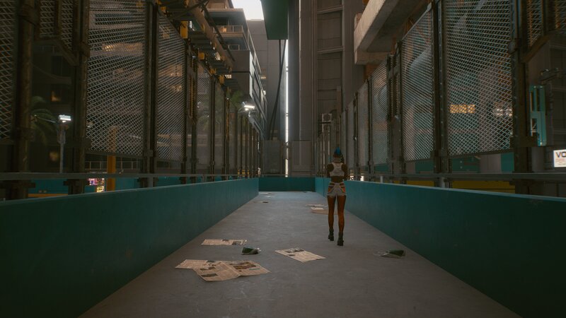 Character Walking on Bridge — Gray, Dystopian
