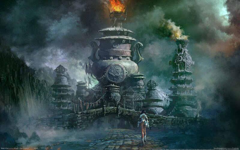 Character Walking Toward Temple
