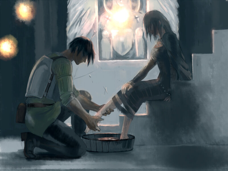 Character washing feet