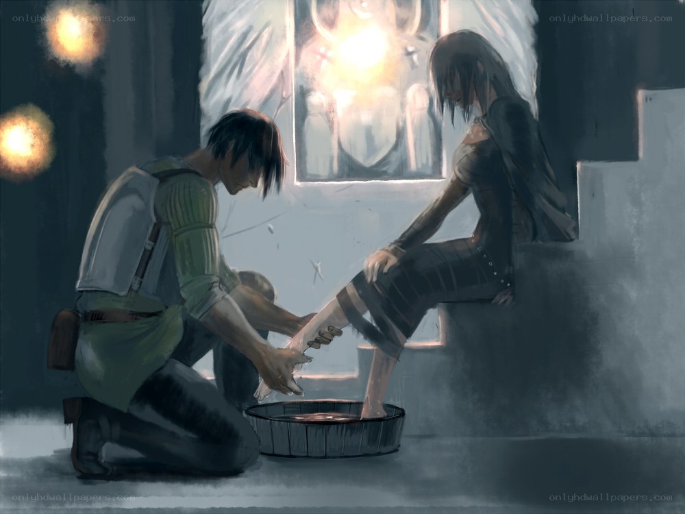 Character washing feet