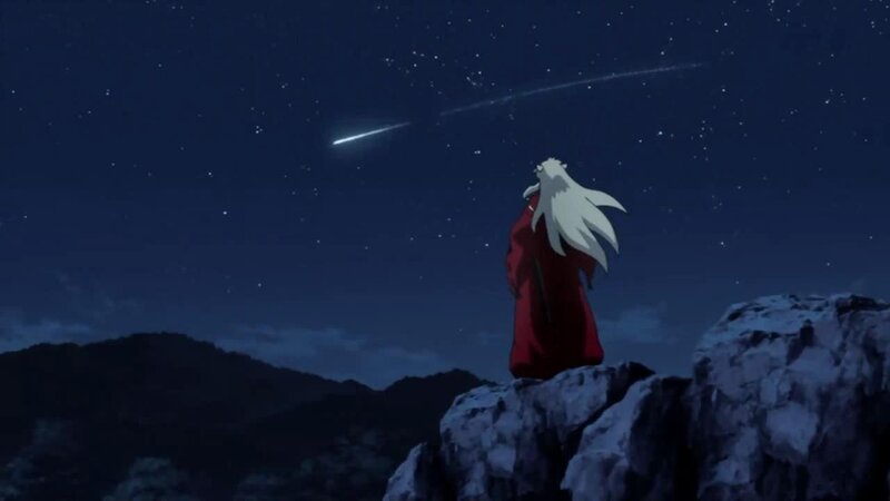 character watching meteor shower