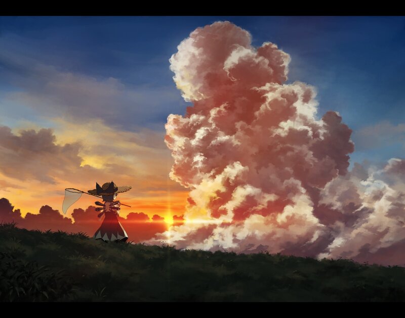 Character watching sunset