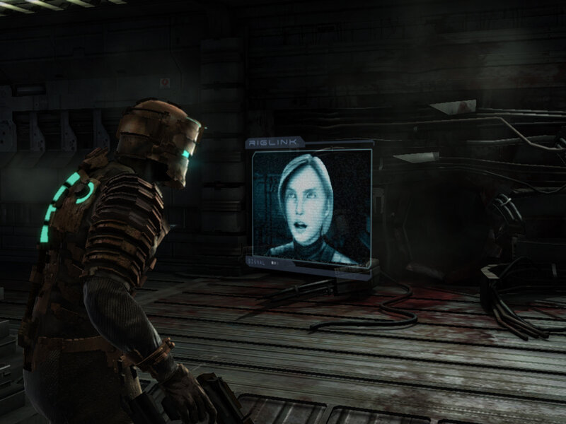 character watching video feed