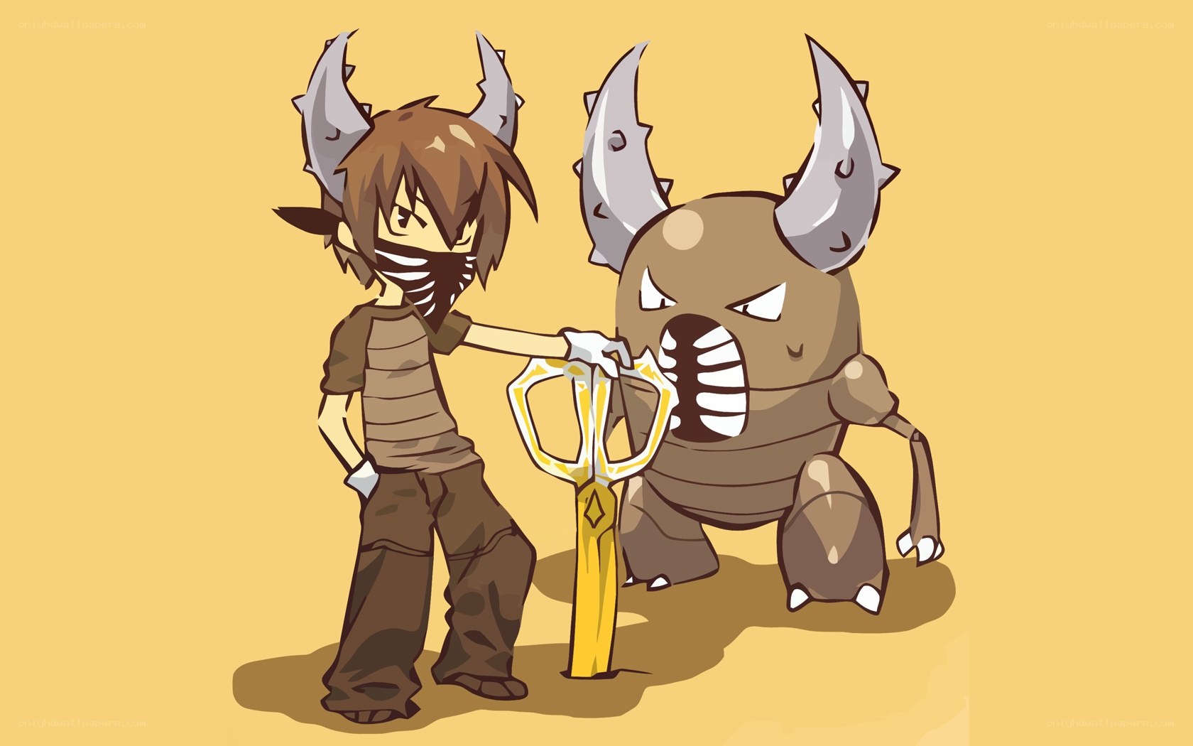 character with beetle companion