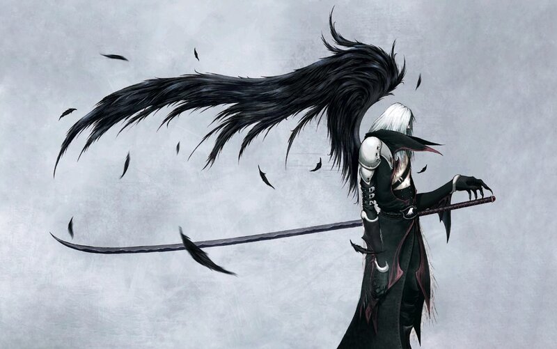 Character with Black Wings — Dramatic, Digital Art, Sword, Feathers