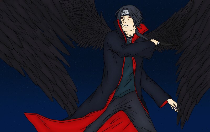 Character with Black Wings — Dramatic, Night, Anime