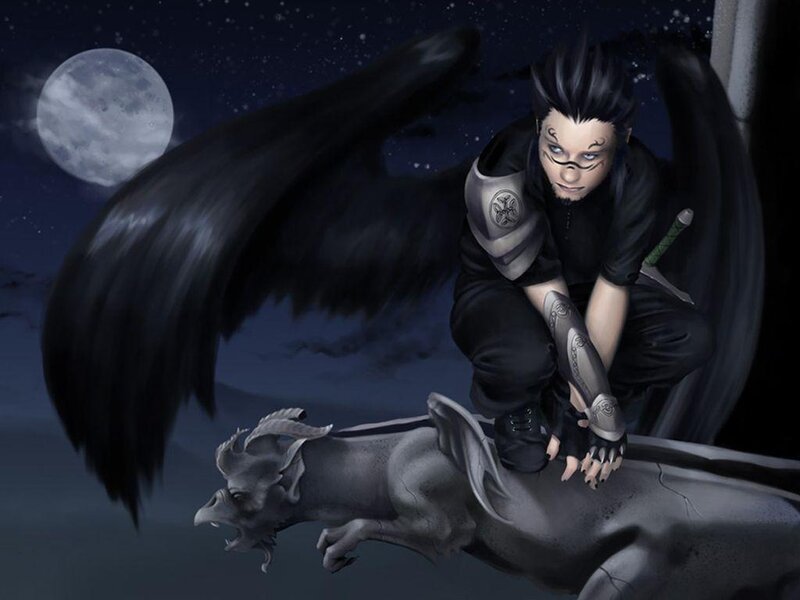 Character with Black Wings — Dramatic, Night